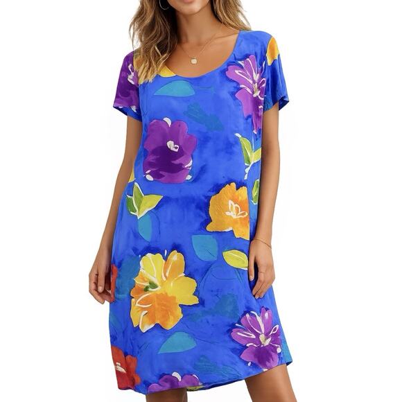 Jams World Dresses & Skirts - Jams World Sz L Hula Moon Trademark Hawaii Shift Cobalt Blue Yellow Dress